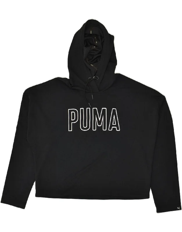 PUMA Womens Oversized Crop Graphic Hoodie Jumper UK 14 Large  Black Hoodie with Logo Branding Identity