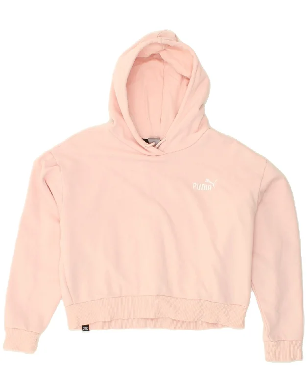 PUMA Womens Oversized Crop Hoodie Jumper UK 10 Small Pink Cotton Hoodie Crop Top Short Trendy