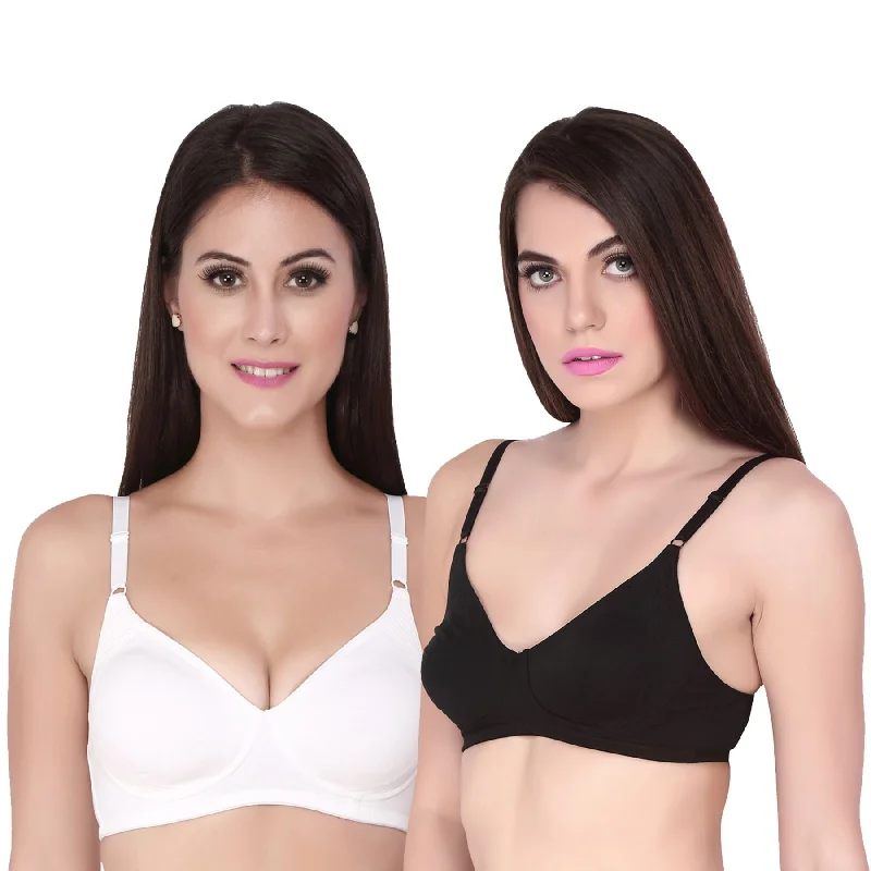 Semi Coverage Encircle Non Padded Non Wired Cotton Bra (PACK OF 2) CB-305 Classic Wire-Free Bra