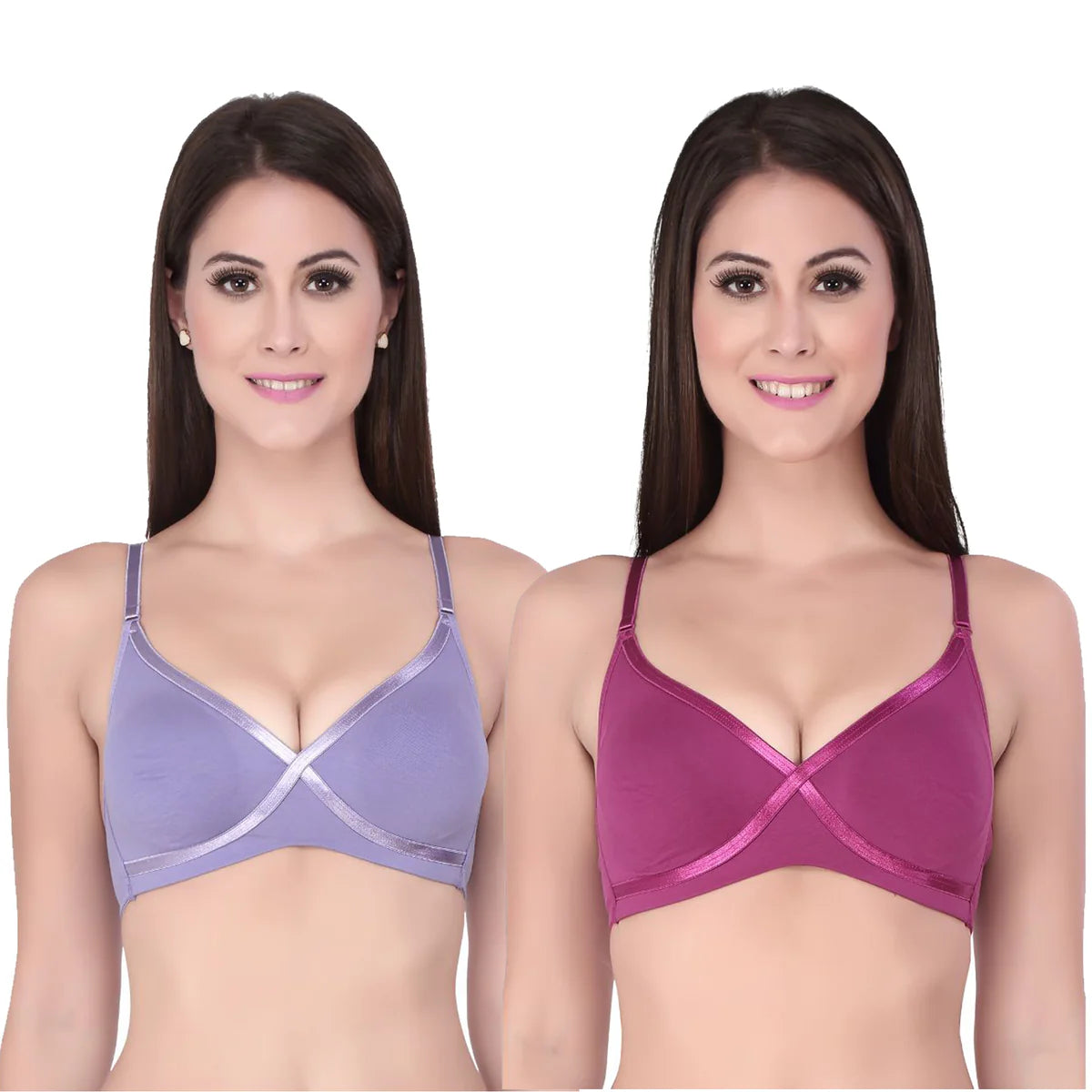 Semi Coverage Non Padded Non wired Cross Over Seamless Bra (PACK OF 2) CB-402 Breathable Full Coverage