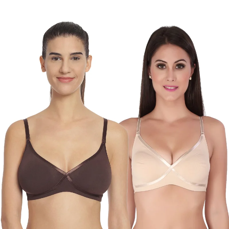 Semi Coverage Non Padded Non wired Cross Over Seamless Bra (PACK OF 2) CB-402 Soft Mesh Bra