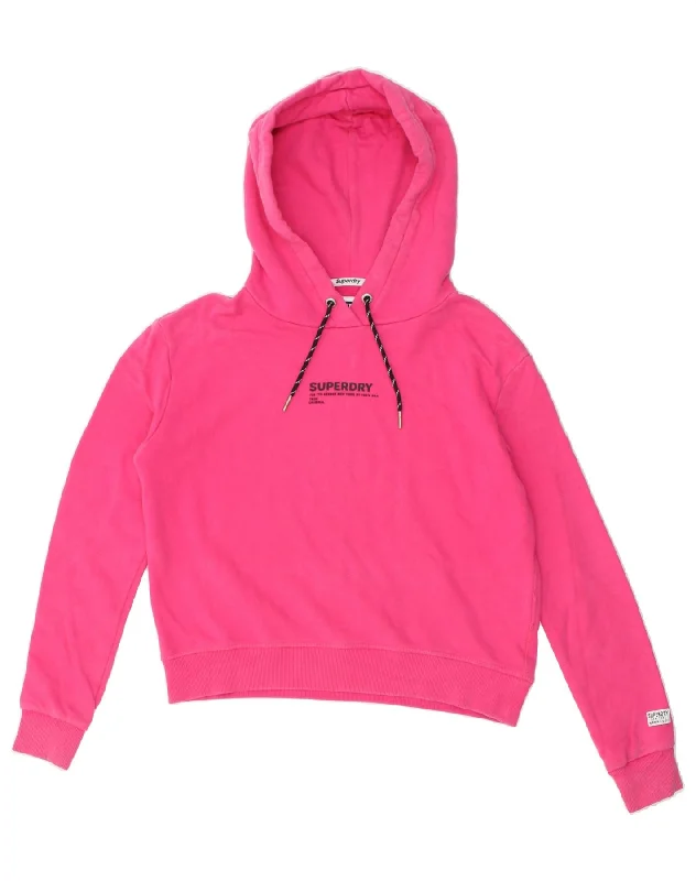 SUPERDRY Womens Oversized Crop Graphic Hoodie Jumper UK 10 Small Pink Hoodie with Exposed Zipper Edgy Industrial