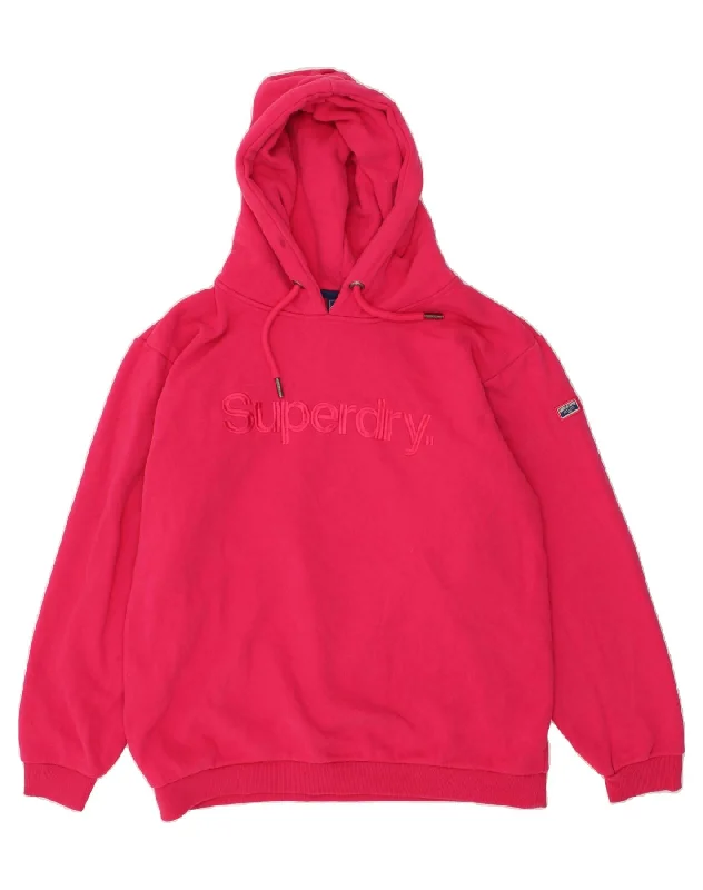 SUPERDRY Womens Oversized Hoodie Jumper UK 14 Medium Pink Cotton Hoodie with High Neck Warm Protective