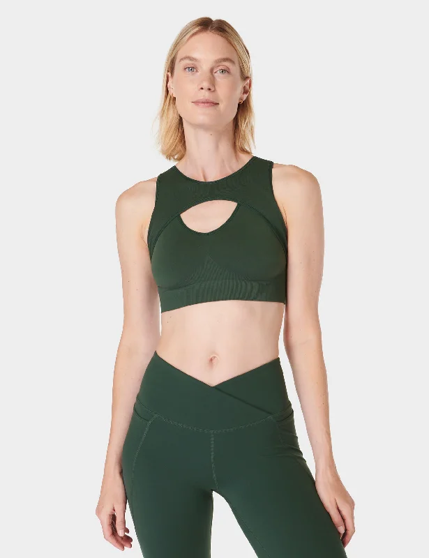 Seamless Plunge Sports Bra - Trek Green Light Padded Bra