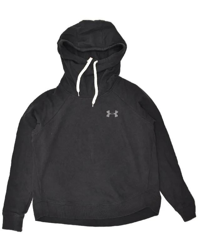 UNDER ARMOUR Womens Hoodie Jumper UK 14 Medium Black Cotton Hoodie with Ribbed Neckline Snug Warm