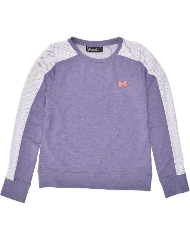 UNDER ARMOUR Womens Sweatshirt Jumper UK 14 Medium Purple Colourblock Hoodie with Drawcord Adjustable Secure