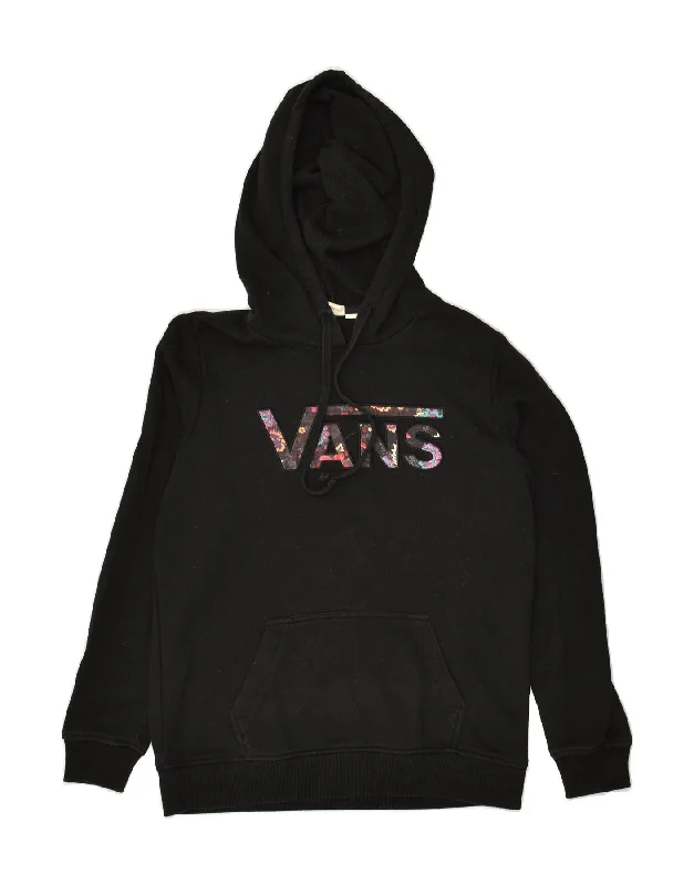 VANS Womens Loose Fit Graphic Hoodie Jumper UK 6 XS Black Cotton Hoodie Jacket Zipper Layering