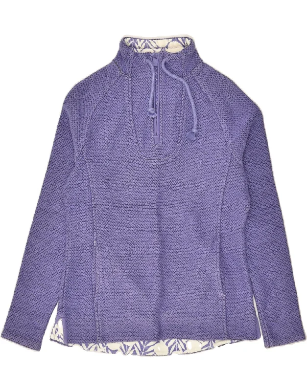 WEIRD FISH Womens Zip Neck Sweatshirt Jumper UK 10 Small Purple Cotton Hoodie with Bell Sleeves Flared Feminine