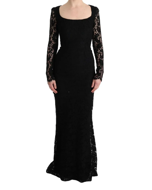 Dolce & Gabbana Black Lace Long Sleeve Maxi Dress Comfortable Bohemian Maxi Dress