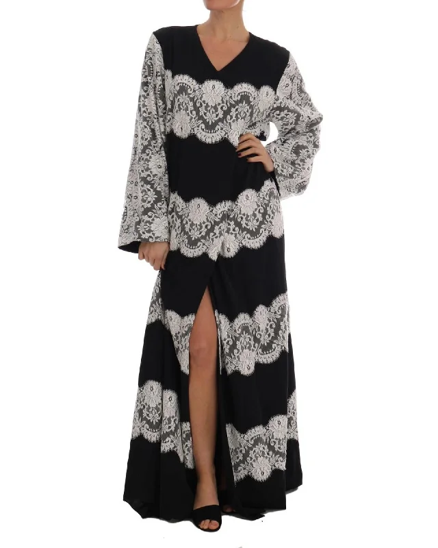 Dolce & Gabbana Black Lace Maxi Dress Elegant Maxi Dress with Drapes