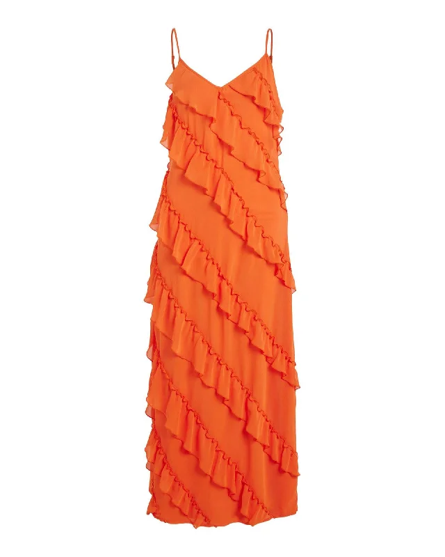 Vila Clothes Women's Ruched Maxi Dress in Orange Cozy Longline Maxi Dress