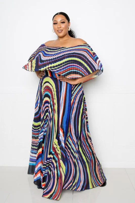 Plus Multi Abstract Stripe Print Flowy Maxi Dress Chic Sleeveless Maxi Dress