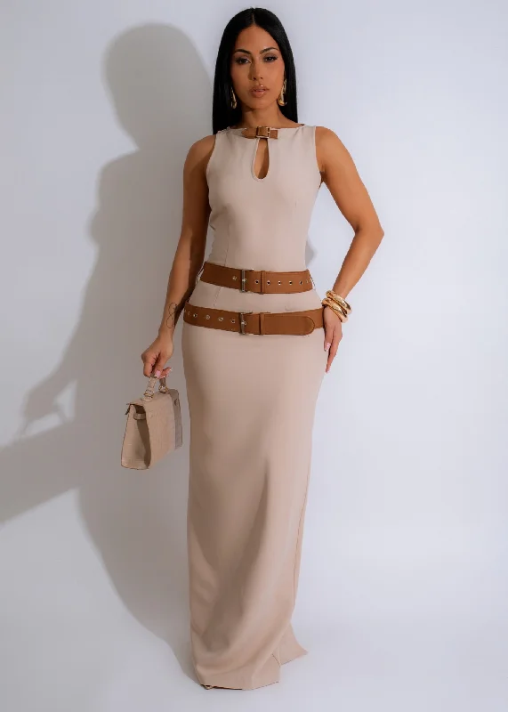 All That I Am  Maxi Dress Nude Trendy Maxi Dress with Belt