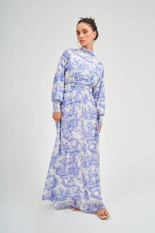 Blue Toile Maxi Dress Cozy Knit Maxi Dress