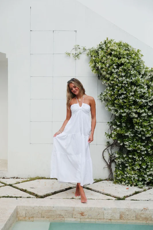 Brentwood Maxi Dress - White Cozy Ruffle Sleeve Maxi Dress