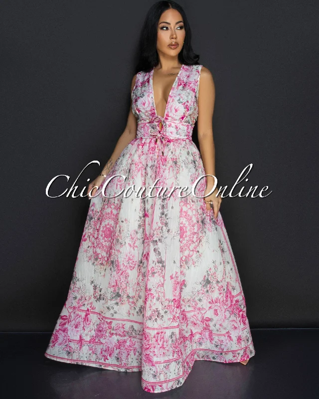 Calla Pink Floral Print Maxi Dress Elegant Lace Maxi Dress