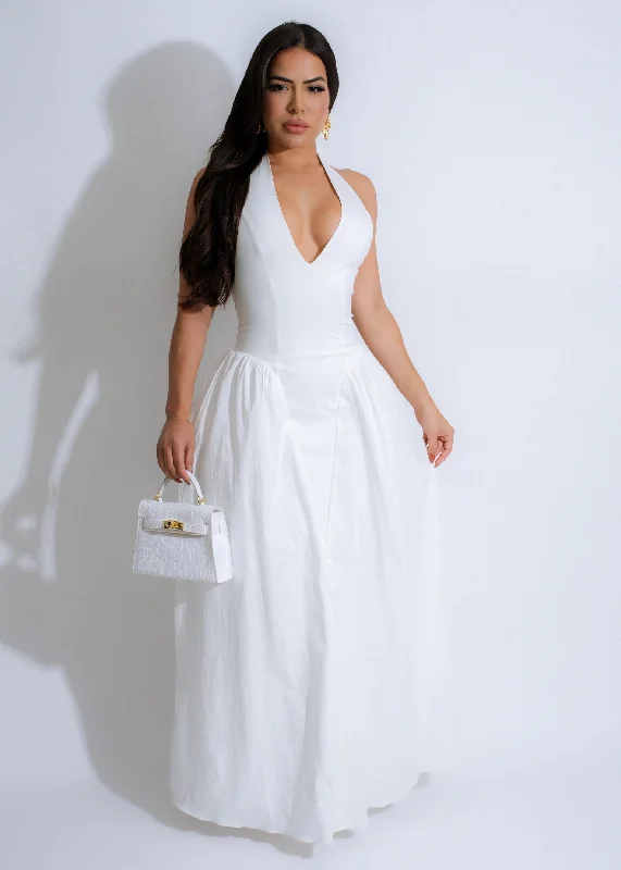 Cloudlight Cascade Maxi Dress White Comfortable Casual Maxi Dress