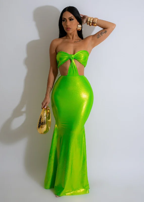 Electric Paradise Mermaid Maxi Dress Green Stylish Off-Shoulder Maxi Dress