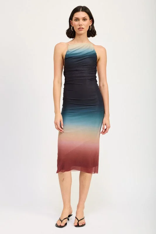 HALTER NECK OMBRE MAXI DRESS Cozy Ribbed Maxi Dress