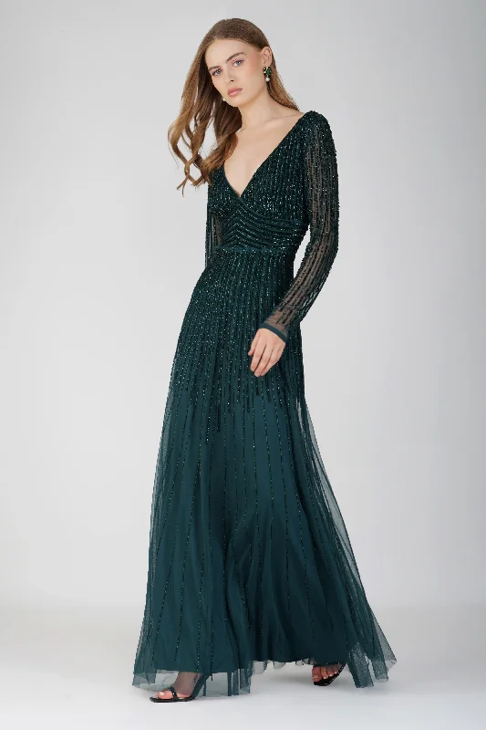 Laura Embellished Maxi Dress in Emerald Green Stylish Boho Maxi Dress