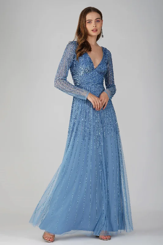 Laura Embellished Maxi Dress in Powder Blue Classic Solid Maxi Dress