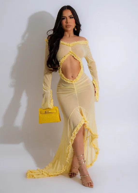 Make Me Crazy Mesh Maxi Dress Yellow Fashionable Sleeveless Maxi Dress