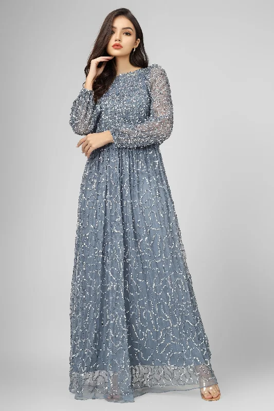 Melissa Long Sleeve Embellished Maxi Dress in Blue Chic Off-Shoulder Maxi Dress