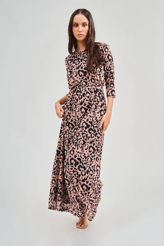 Mesh Original Maxi Dress - Cheetah Fashionable Faux Wrap Maxi Dress