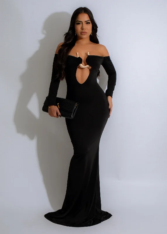 Midnight Eclipse Maxi Dress Black Trendy Maxi Dress with Bow