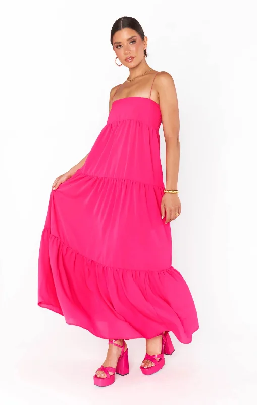 Show Me Your MUMU Long Weekend Maxi Dress - PINK PEBBLE Elegant Tiered Maxi Dress