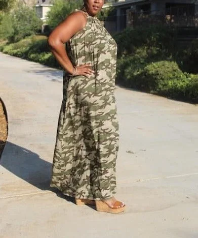 Multi printed Camo Halterneck Oversized Maxi Dress Trendy A-Line Maxi Dress