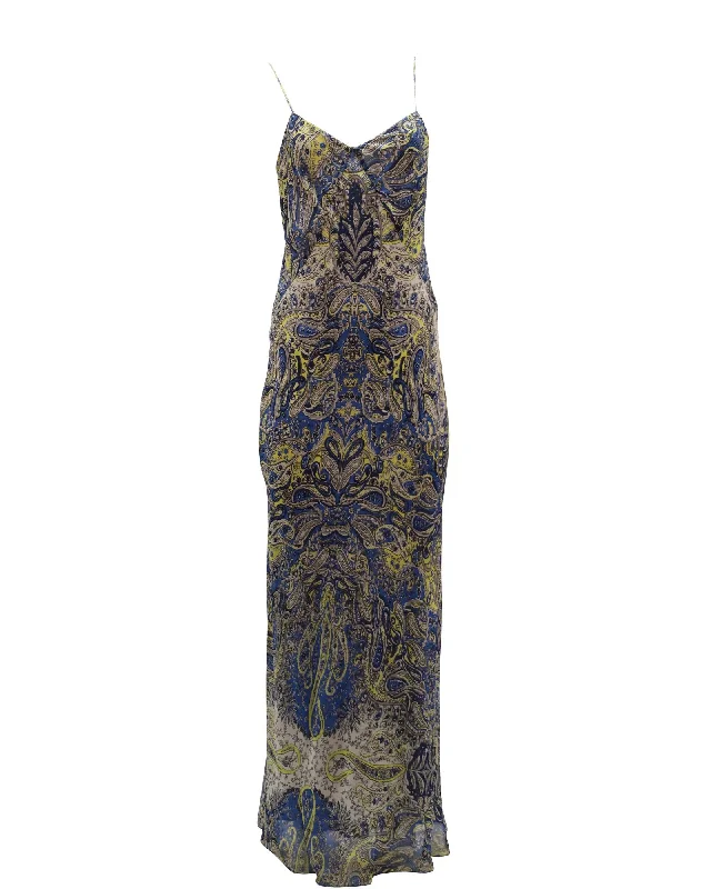 Vince Paisley Print Thin Strap Maxi Dress in Multicolor Silk Comfortable Maxi Dress with Sleeves