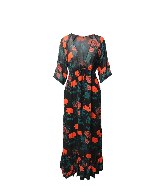 Floral Georgette Maxi Dress with Plunging Neckline Chic Sleeveless Maxi Dress