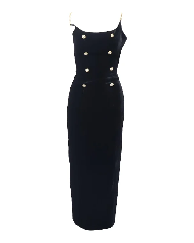 Chain Strap Black Velvet Bodycon Maxi Dress Fashionable Sleeveless Maxi Dress