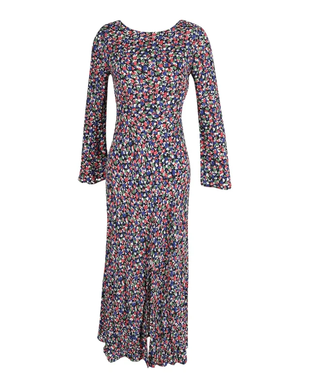 Floral Print Long Sleeves Maxi Dress in Viscose Fabric Classic V-Neck Maxi Dress