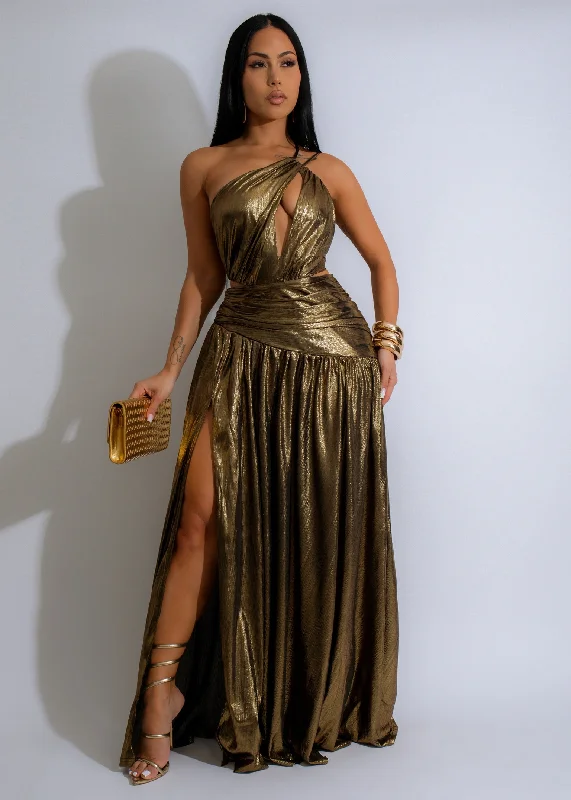 Nocturnal Elegance Maxi Dress Gold Comfortable Pleated Maxi Dress