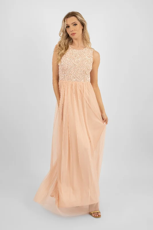 Picasso Blush Pink Embellished Bridesmaid Maxi Dress Classic Strapless Maxi Dress