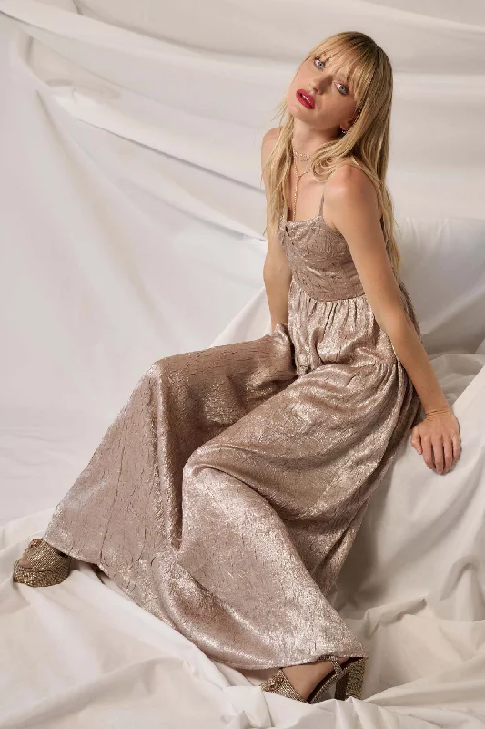 Precious Metals Textured Metallic Maxi Dress Comfortable Cotton Maxi Dress