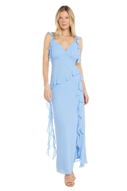 R&M Richards 6187 Long Ruffle Formal Maxi Dress Cozy Cold-Shoulder Maxi Dress