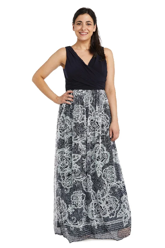 R&M Richards 7225P Long Formal Petite Maxi Dress Trendy Floral Print Maxi Dress