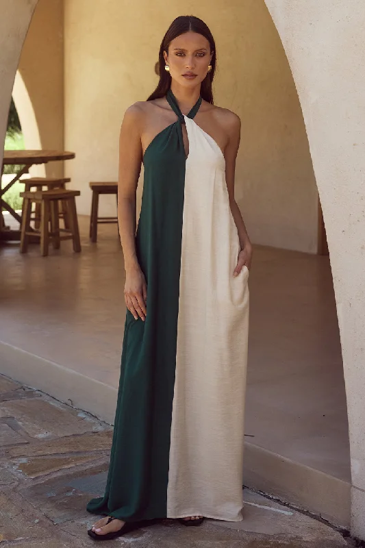 RIVIERA MAXI DRESS - EMERALD/SAND Stylish Long Sleeve Maxi Dress