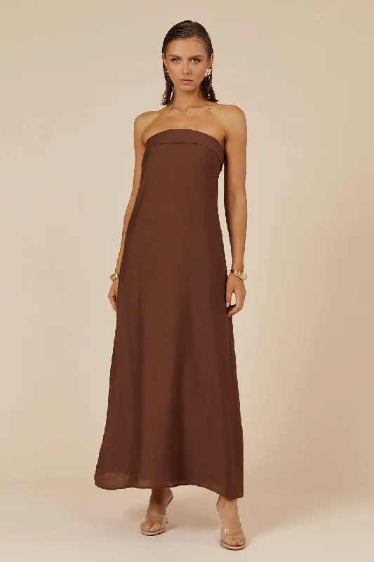 SAPHIRA MAXI DRESS - CHOCOLATE Cozy Cold-Shoulder Maxi Dress