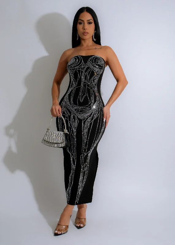 Sculpted Radiance Rhinestone Maxi Dress Black Cozy Longline Maxi Dress