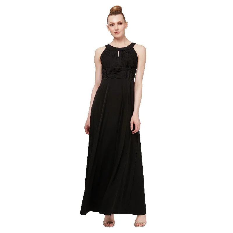 SL Fashions 9134139 Long Formal Pleated Maxi Dress Comfortable Maxi Dress with Slits