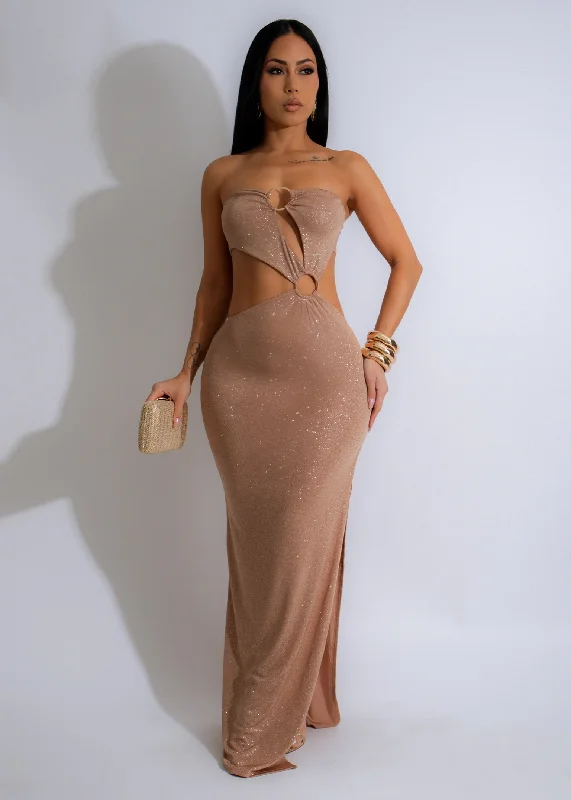 Starlit Temptation Sparkle Maxi Dress Nude Elegant Tiered Maxi Dress