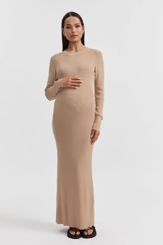 LS Formentera Maxi Dress (Latte) Cozy Knit Maxi Dress