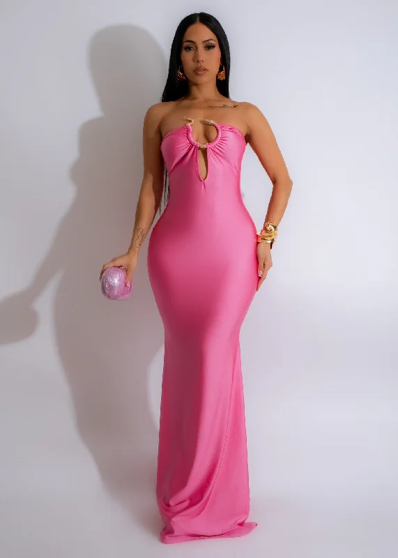 Sweet Snake Maxi Dress Pink Stylish Empire Waist Maxi Dress