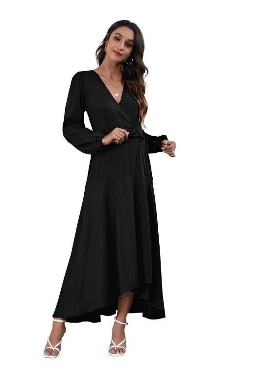 Women's V Neck Long Sleeve Maxi Dress Comfortable Flowy Maxi Dress