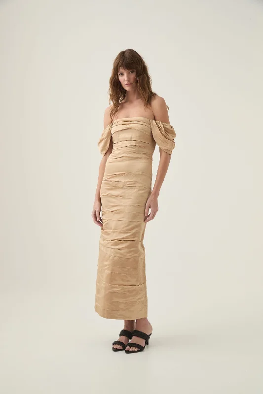 Zara Gathered Maxi Dress Stylish Maxi Dress with Pleats