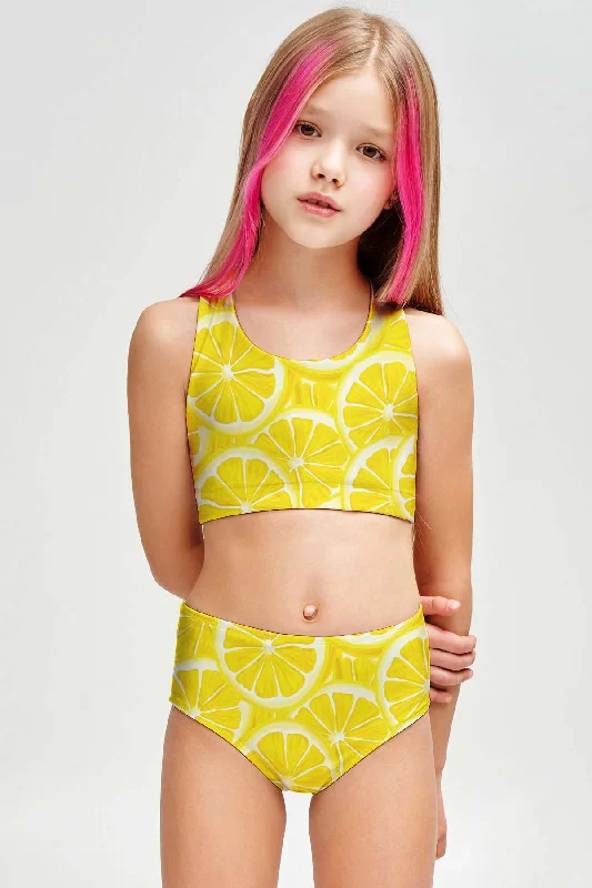 A Piece of Sun Claire Yellow Two-Piece Swimsuit Sporty Swim Set - Girls Luxury Swimsuit Style